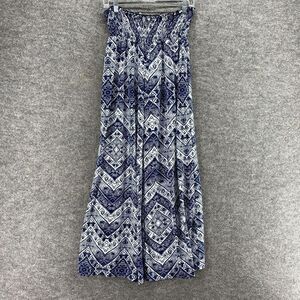 C'est La Vie Pants Women XL Blue Geometric High Rise Flat Front Chino Pull On